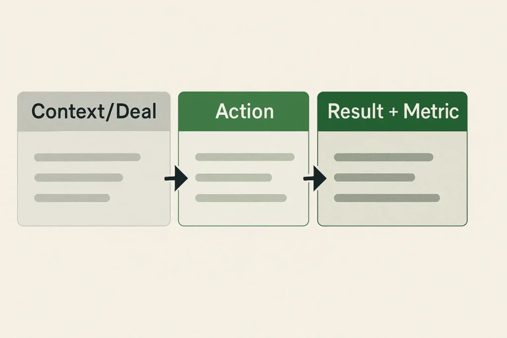 Labeled private equity resume template bullet style: context, action, quantifiable result.